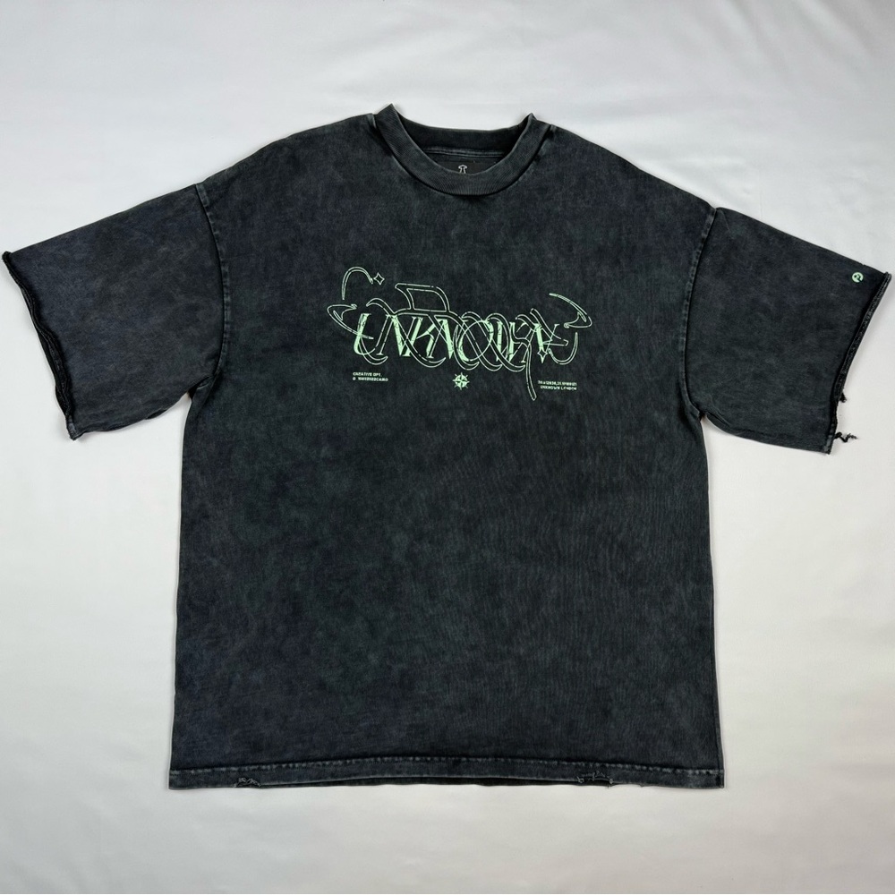Unknown London Mens Oversized Acid Wash T-Shirt Sz Small Distressed Black A4